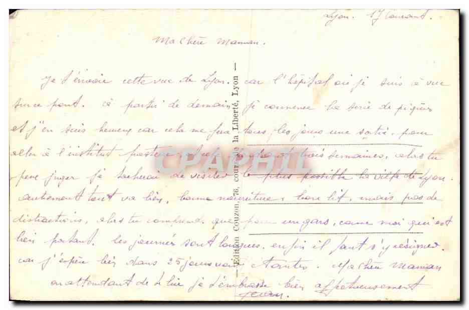 CPA Lyon Pont De La Guillotiere Hotel Dieu Et coteau De Fourviere — Verso