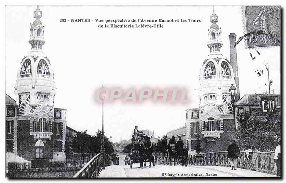 NANTES - Vue perspective de l'Avenue Garnot et les Tours de la Biscuiterie Lefèvre-Utile — Héliotypie Armoricaine, Nantes, n° 282