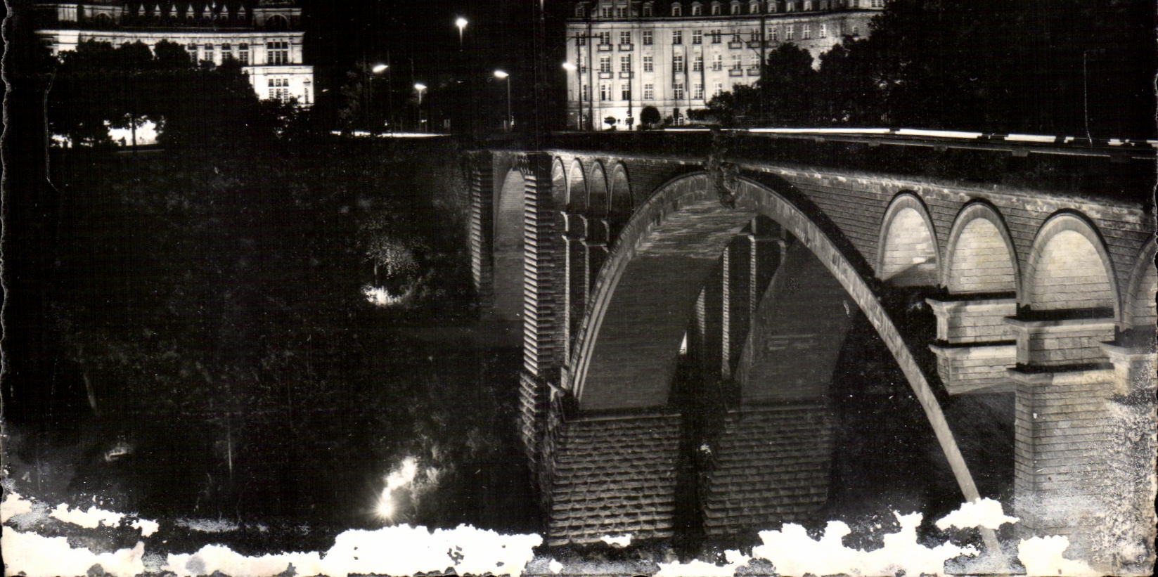 Antike Ansichtskarte Luxemburg Nacht Brücke Adolphe Mit Plan Sitz