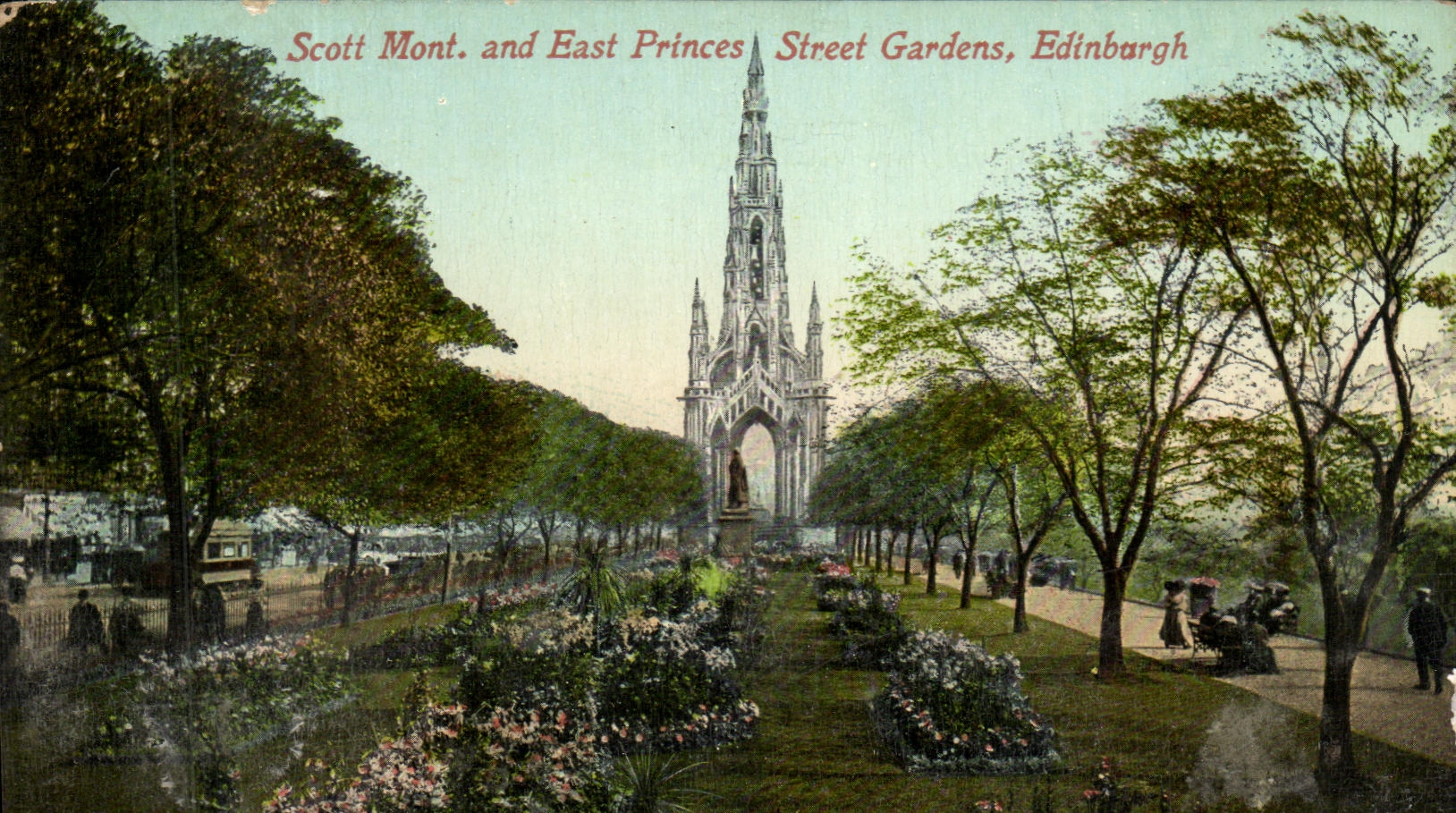 Scott-Monument und East Princes Street Gardens, Edinburgh — Valentine's Series — In Großbritannien gedruckt