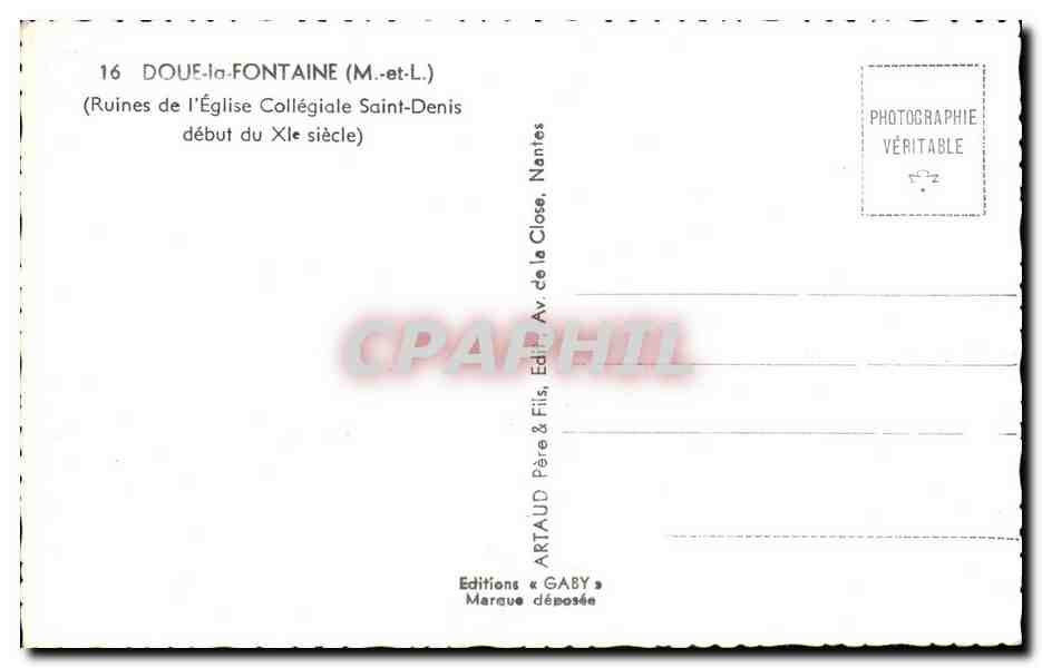 CPA Doue la Dontaine Ruines de l'eglise Collegiale Saint Denis  — Rückseite