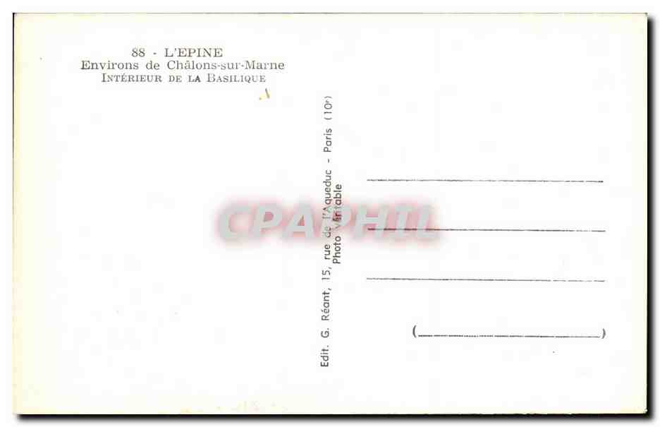 CPA L'Epine Environs de Chalons sur Marne Interieur De La Basilique — Rückseite