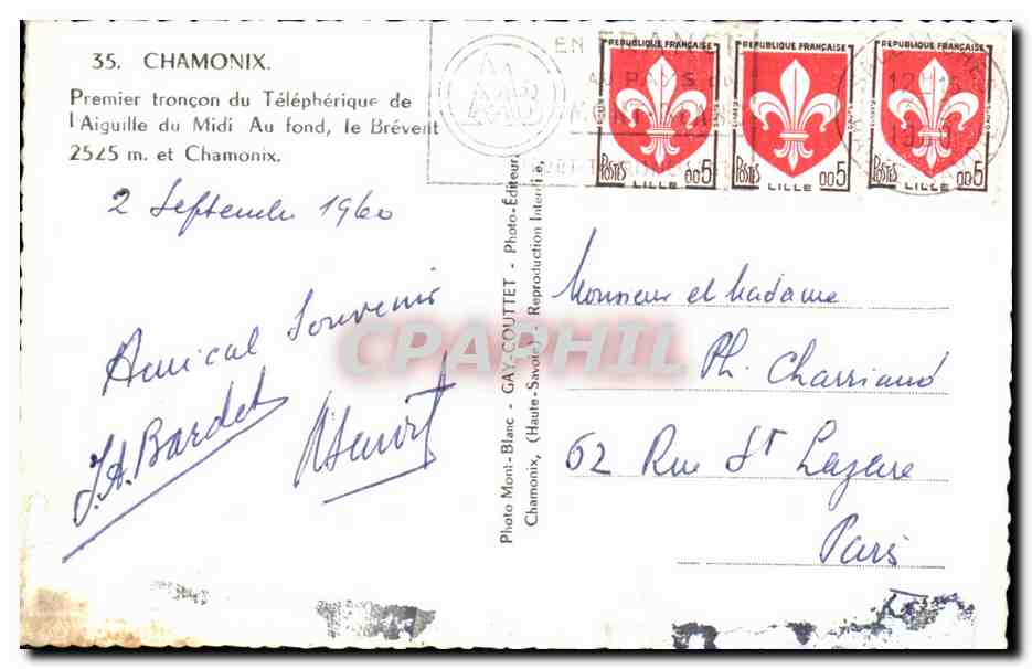 CPSM Chamonix Premier troncon du Telepherique de l'Aiguille du Midi Au fond le Brevent Chamonix — Verso