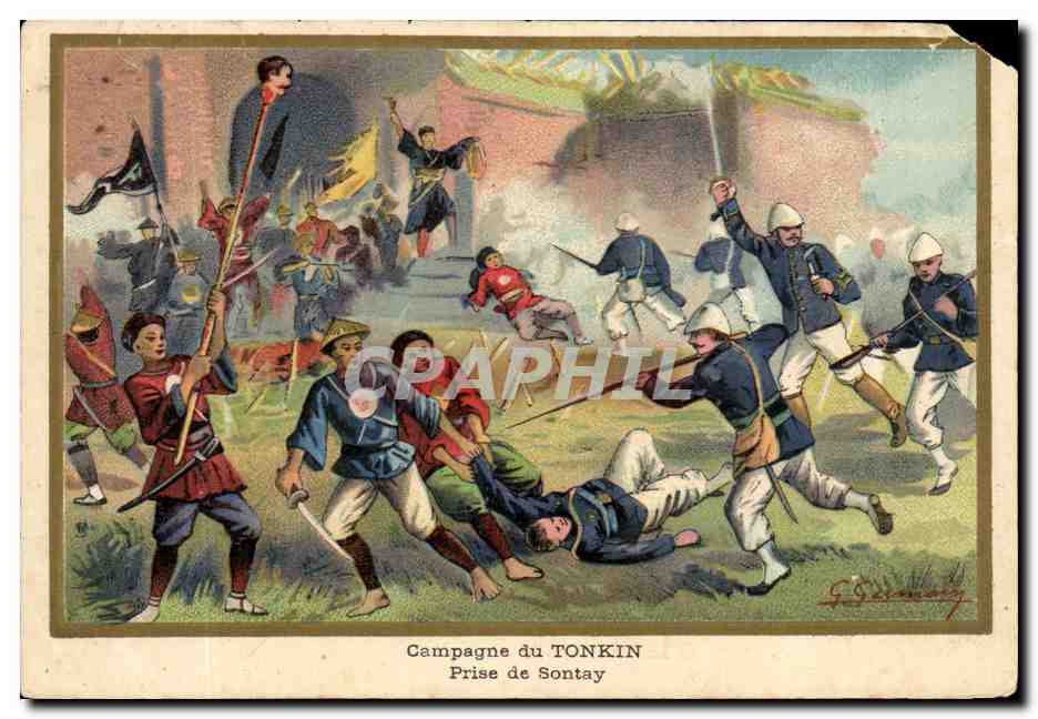 Antike Ansichtskarte Campagne du Tonkin Prise de Sontay Indochine Militaria