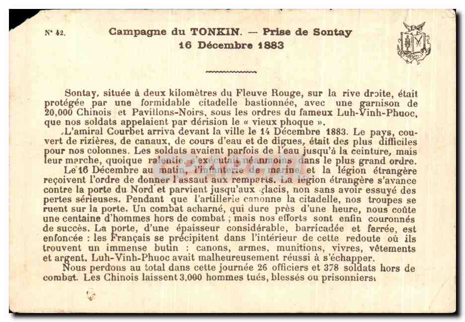 Antike Ansichtskarte Campagne du Tonkin Prise de Sontay Indochine Militaria — Rückseite