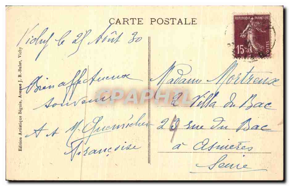 CPA Vichy L'Orangerie Des Celestins — Verso