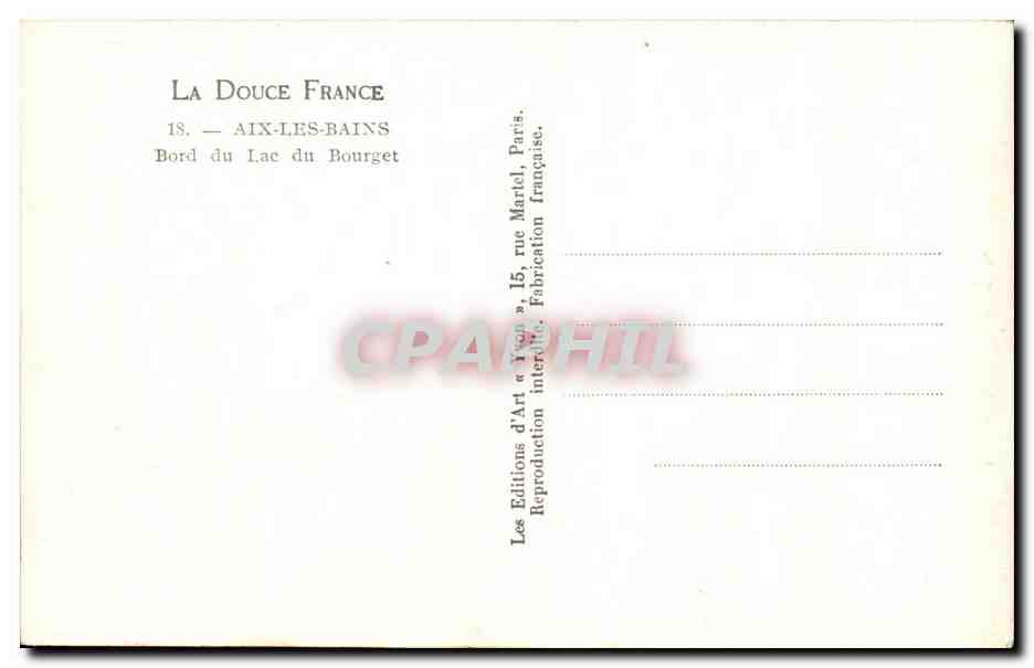 CPA La Douce France Aix Les Bains Bord Du Lac De Bourget — Verso