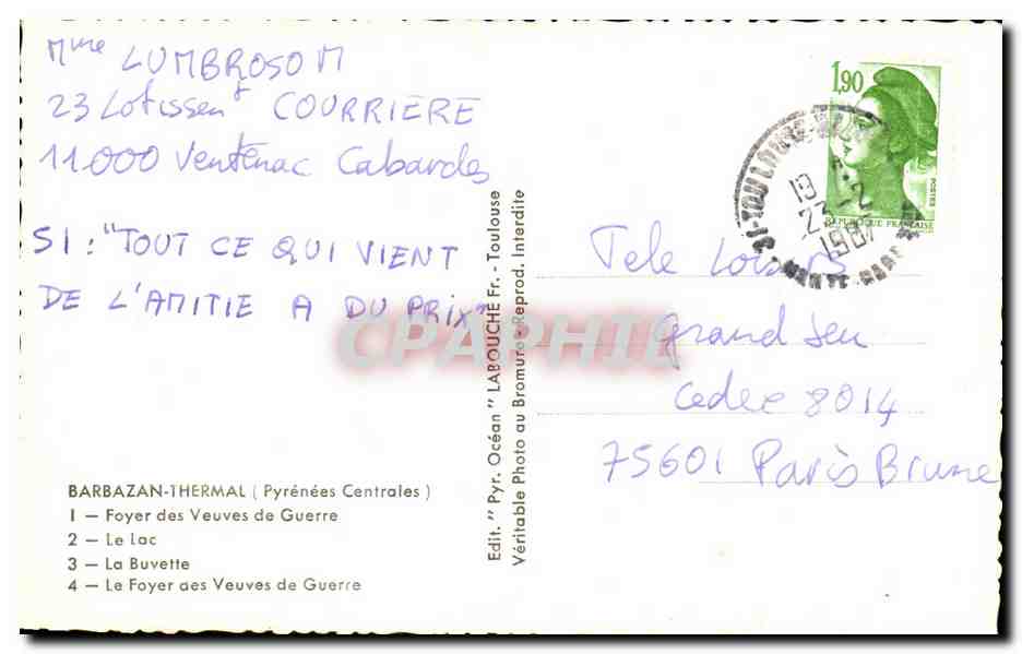Barbazan Thermal — Souvenir de Barbazan Thermal — Océan Photo — Verso