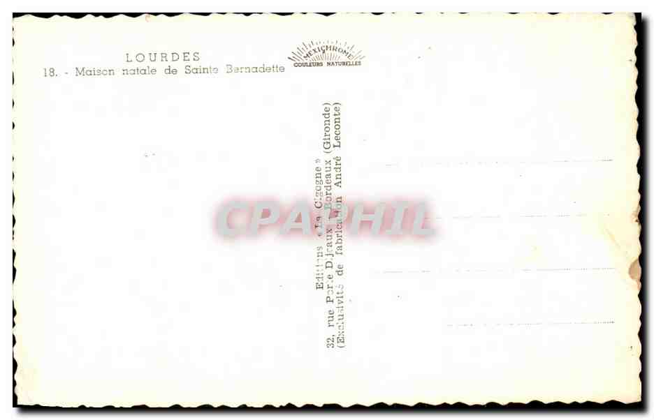 CPA Maison Paternelle De Ste Bernadette Lourdes  — Verso