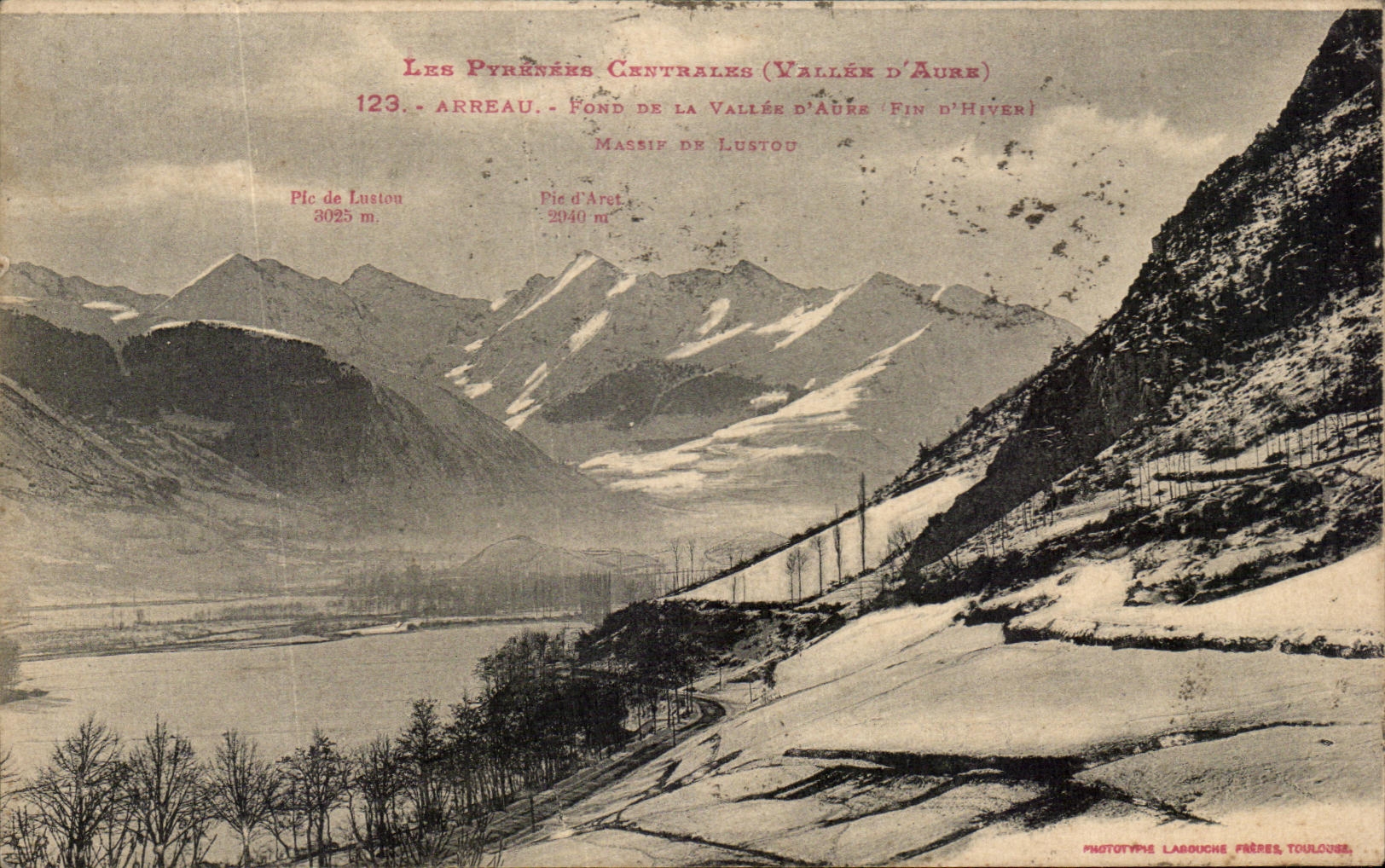 Les Pyrénées Centrales (Vallée d'Aure) — Fond de la Vallée d'Aure, fin d'hiver — Phototype Labouche Frères, Toulouse, n°123