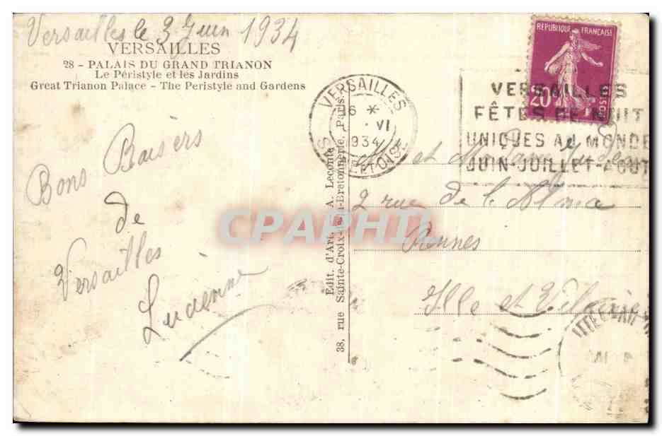CPA Versailles Palais Du Grand Trianon Le Peristyle et les Jardins — Verso