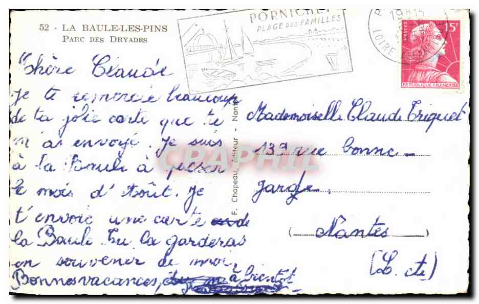 CPSM La Baule Les Pins Parc Des Dryades — Verso