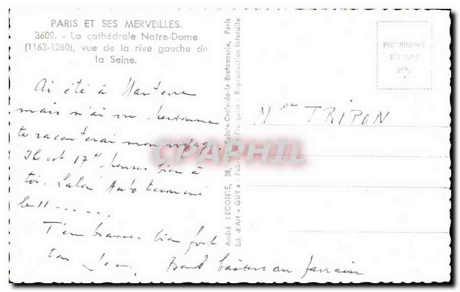 CPSM Paris Et Ses Merveilles La Cathedrale Notre Dame Vue de la Rive Gauche de ta Seine — Verso