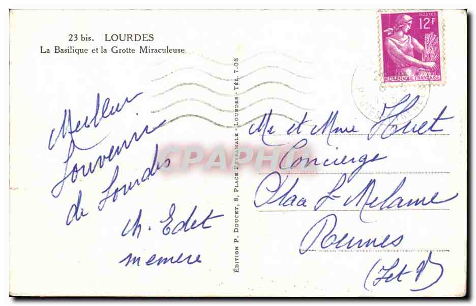 CPA Lourdes La Basilique et la Grotte Miraculeuse — Verso