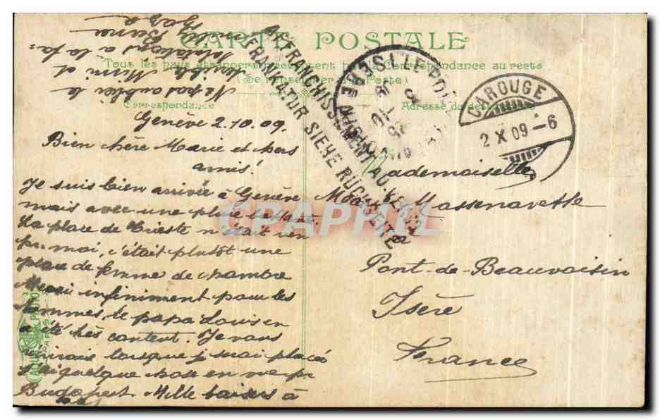 CPA Geneve Quai des Bergues — Verso
