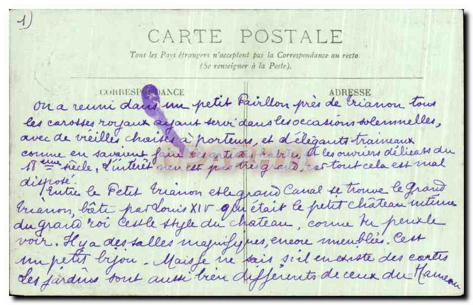 CPA Versailles Petit Trianon Musee des Voitures — Verso