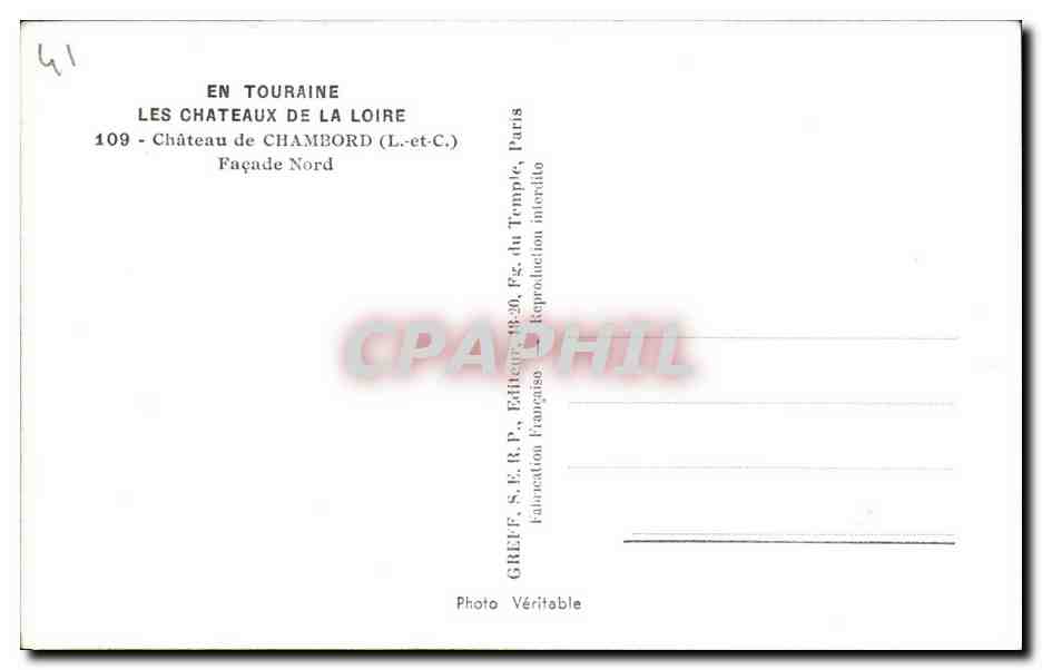 CPA En Touraine Les Chateaux De La Loire Chateau de Chambord Facade Nord — Rückseite
