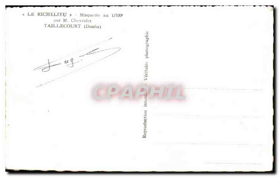 CPA Le Richelieu Maquette au 1/100 Taillecourt Chevrolet Bateau Guerre  — Verso