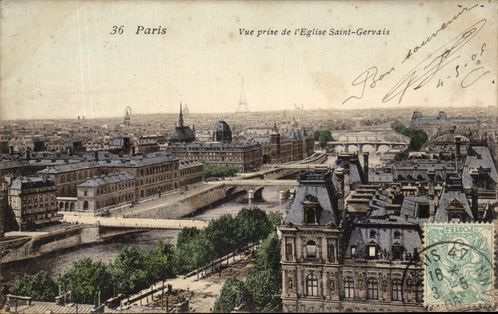 CPA Paris Vue prise de I'Eglise Saint Gervais Tour Eiffel