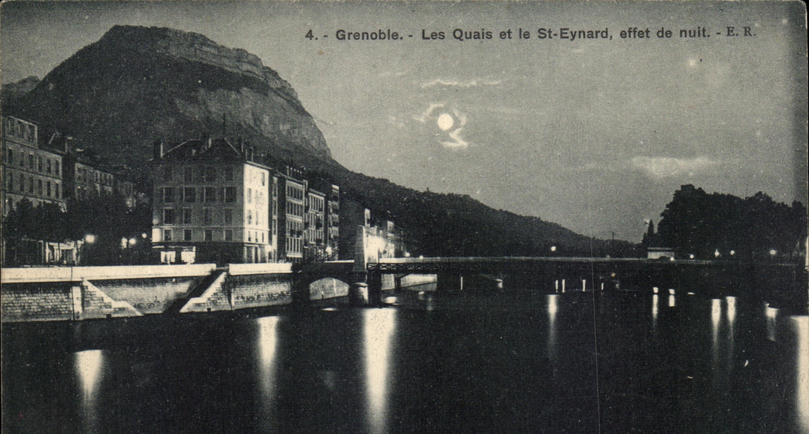 Grenoble - Les Quais et le St-Eynard, effet de nuit - E.R.