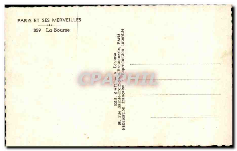 CPA Paris Et Ses Merveilles La Bourse — Verso