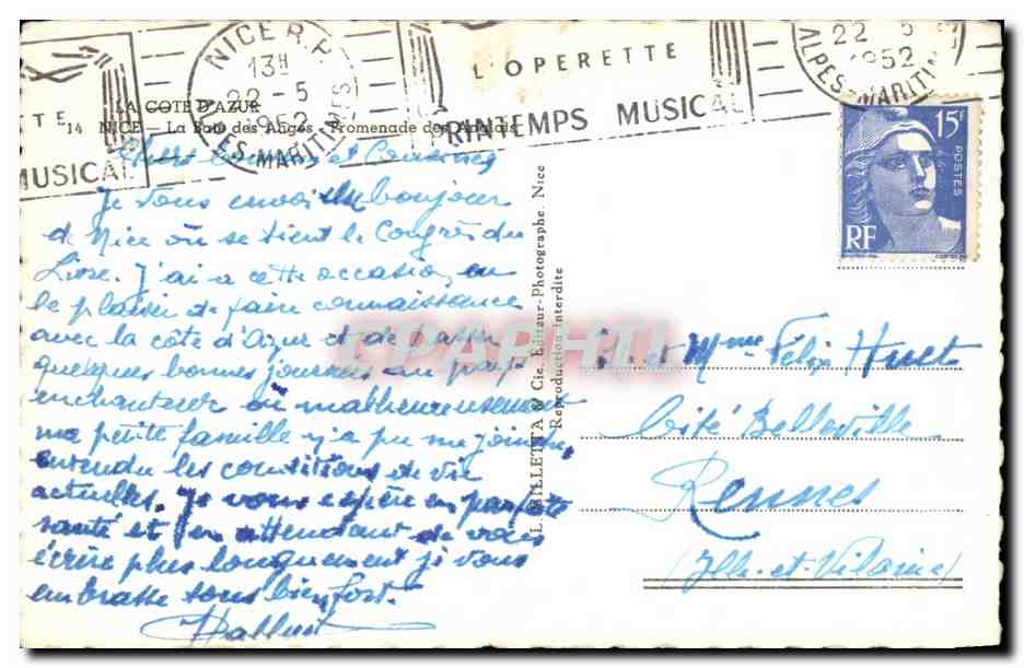 CPA La Cote D'Azur Nice La baie des Anges Promenade — Rückseite