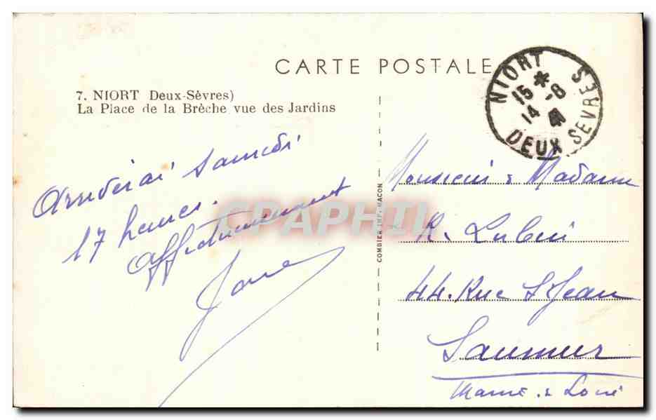 Niort - Ansicht der Place de la Brèche von den Gärten — Verlag Oim — Rückseite