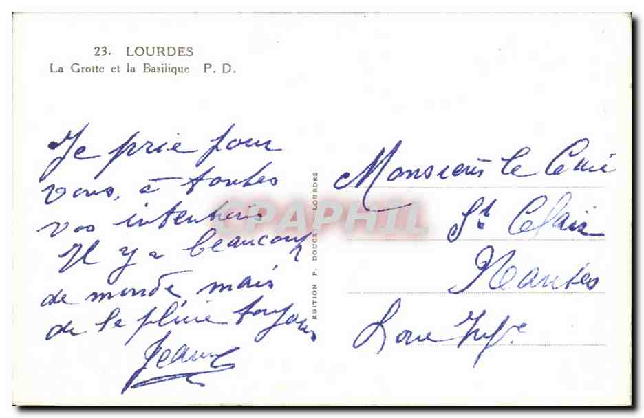 Lourdes — La Grotte et la Basilique — Édition P. Doucet, Lourdes, n°23 — Verso