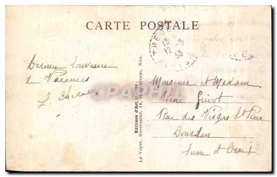 CPA Cannes Vue sur le Casino et le Mont Chevalier — Verso