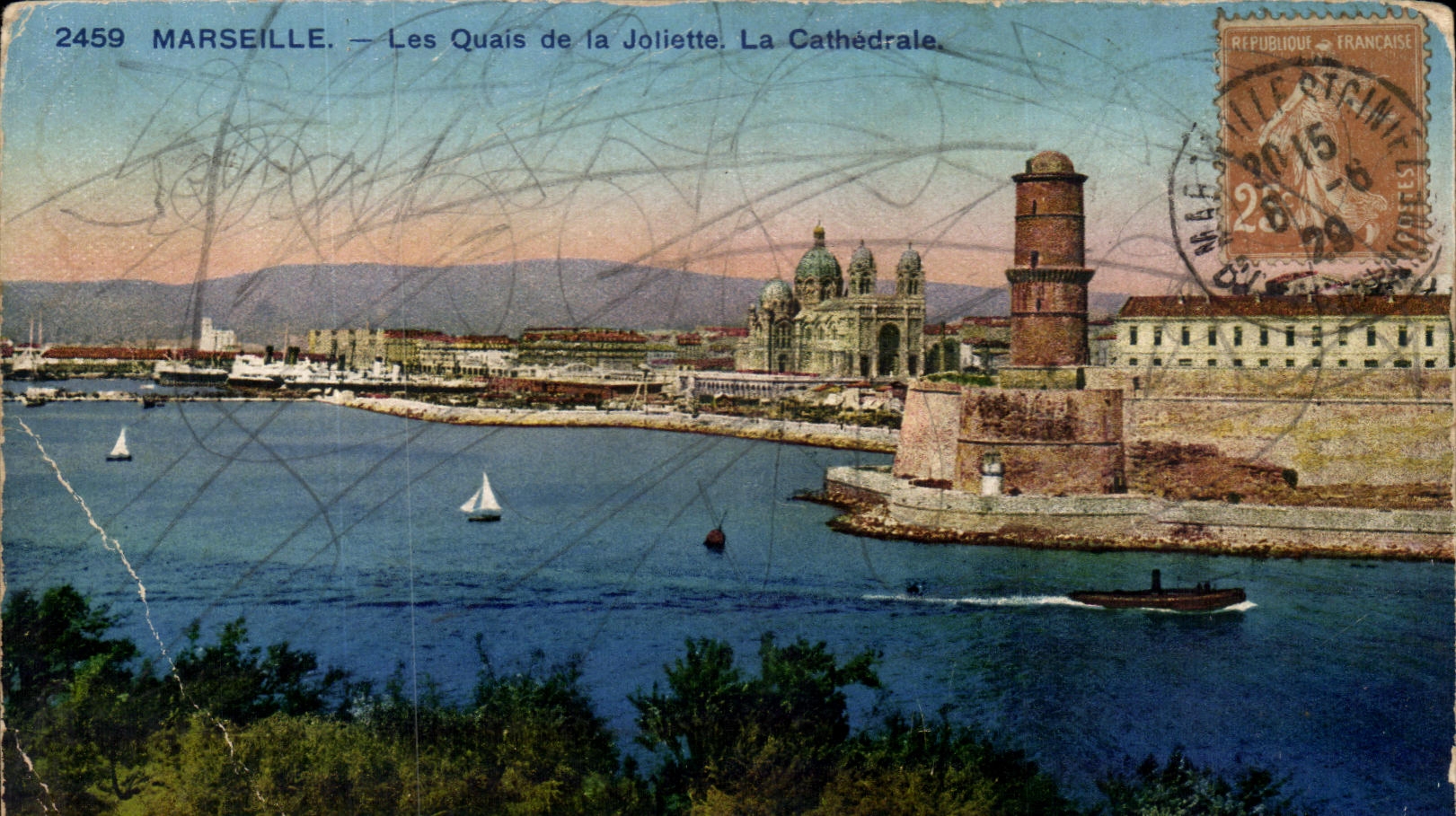 Antike Ansichtskarte Marseille Les Quais de la Joliette La Cathedrale