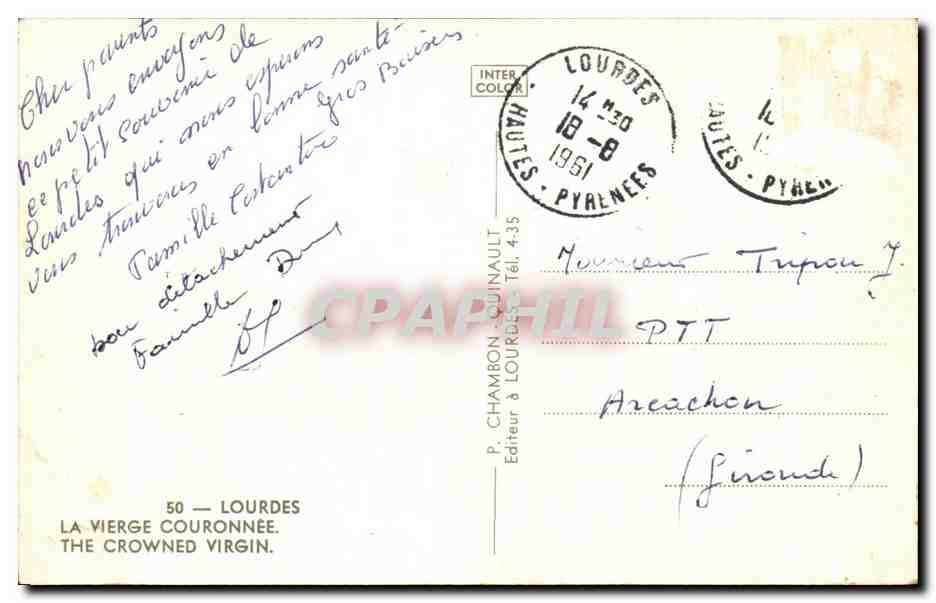 CPA Lourdes La Vierge Couronnee  — Verso
