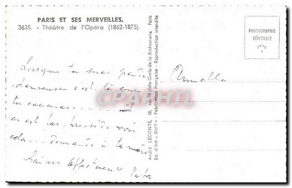 CPA Paris Et Ses Merveilles Theatre de I'Opera — Rückseite