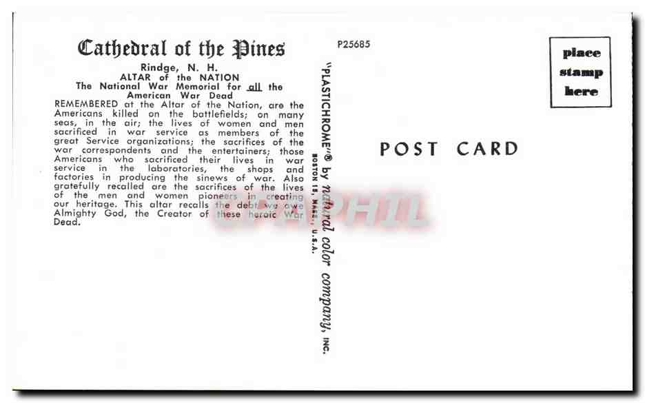 CPA Cathedrale of the Dines Rindge Altar of the Nation The National War Memorial for all the — Rückseite