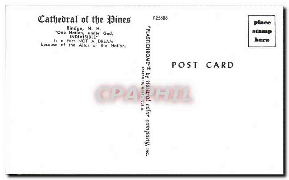 CPA Cathedral of the Dines Rindge One Nation under god Indivisible — Rückseite