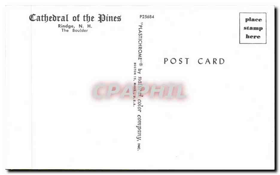 CPA Cathedral of the Dines Rindge The Boulder — Rückseite