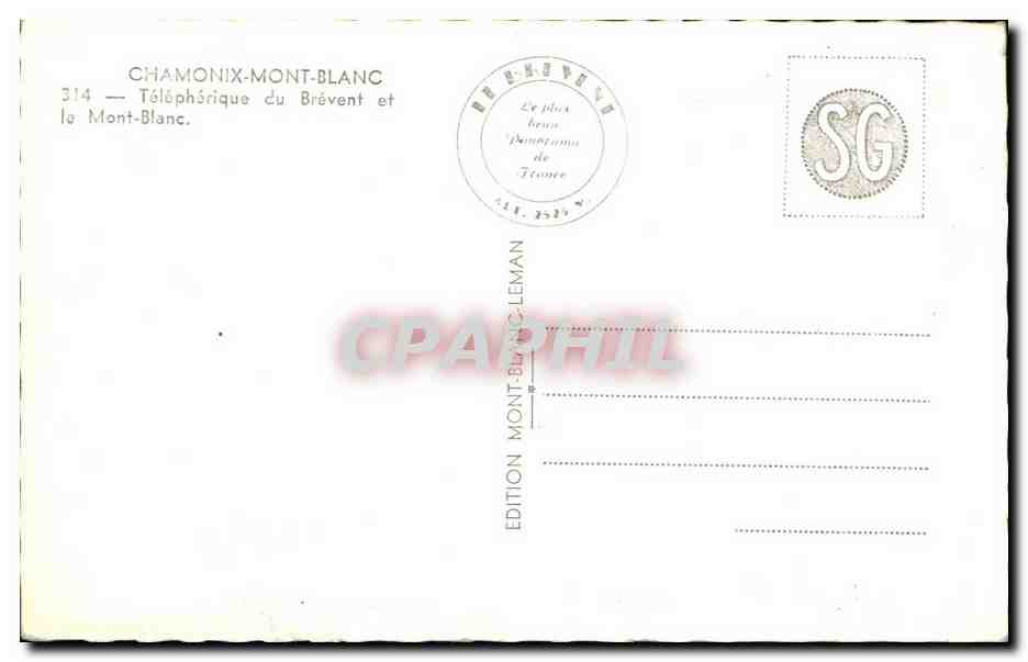 CPA Chamonix Mont Blanc Telepherique du Brevent et le Mont Blanc — Verso