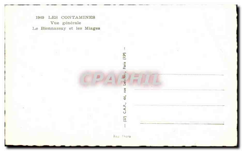Les Contamines — Vue générale — C.A.P., Paris — Verso
