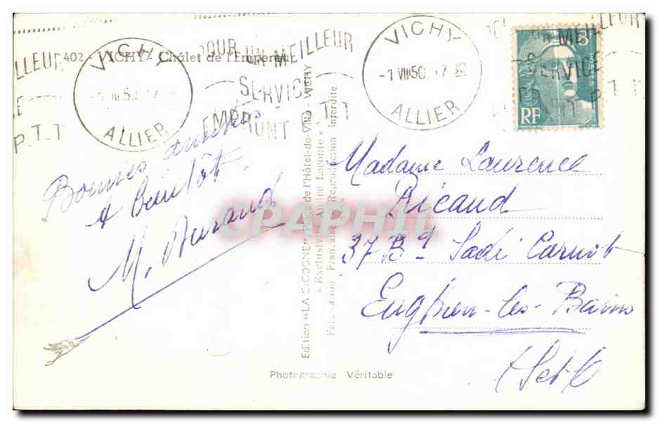CPA Vichy Chalet De l'Empereur — Verso