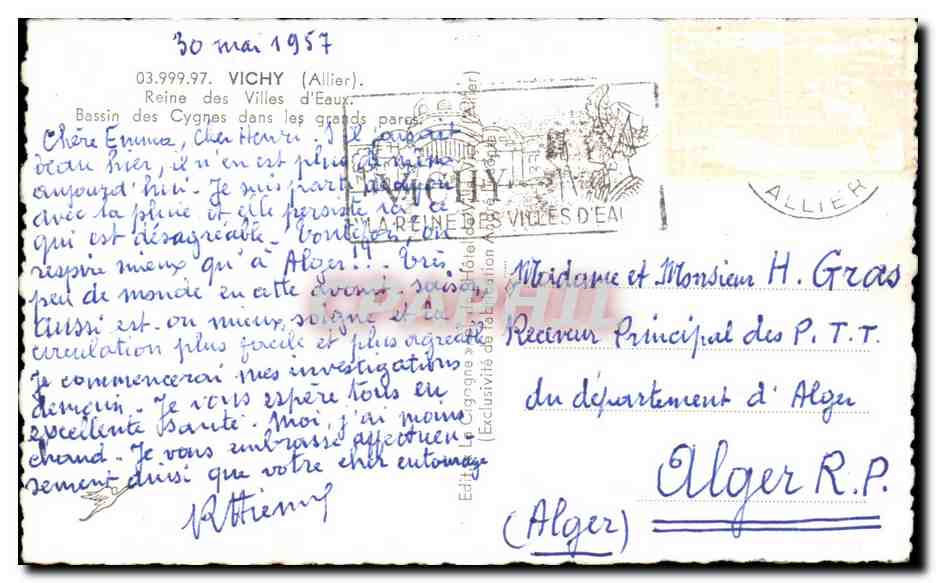 CPA Vichy Reine Des Villes D'Eaux Bassin Des Cygnes Dans Les grands parcs — Verso