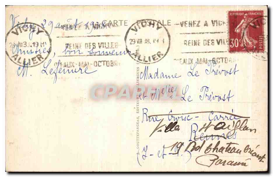 CPA Vichy Pavillon Des Celestins — Verso