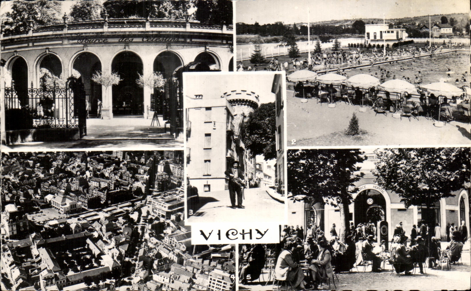 CPA Vichy Entree De La Source Des Celestins Piscine de Bellerive Tour de l'horloge Hopital