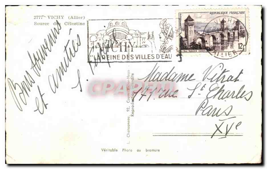CPA Vichy Souree Des Celestins — Verso