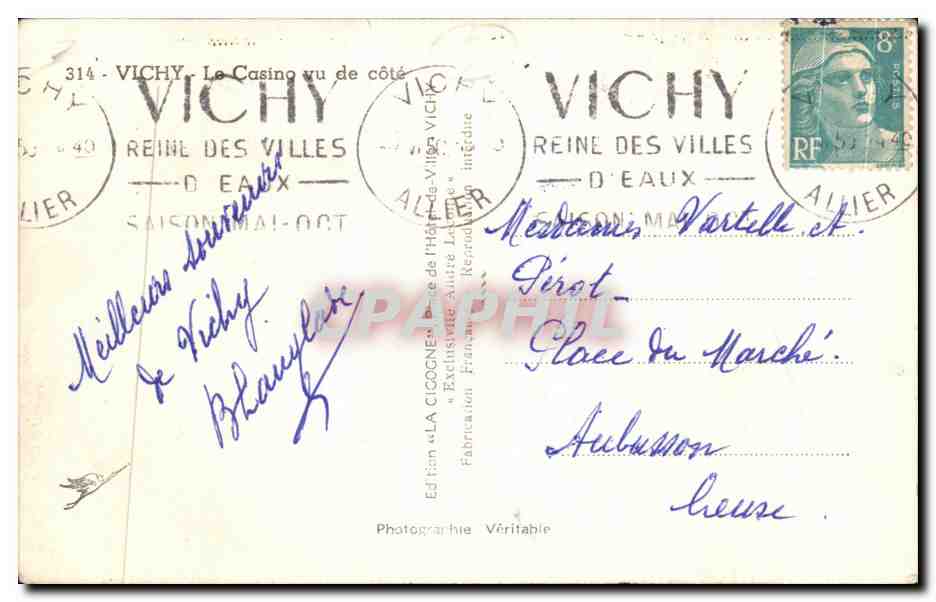 CPA Vichy Le Casino Vu De Cote — Verso