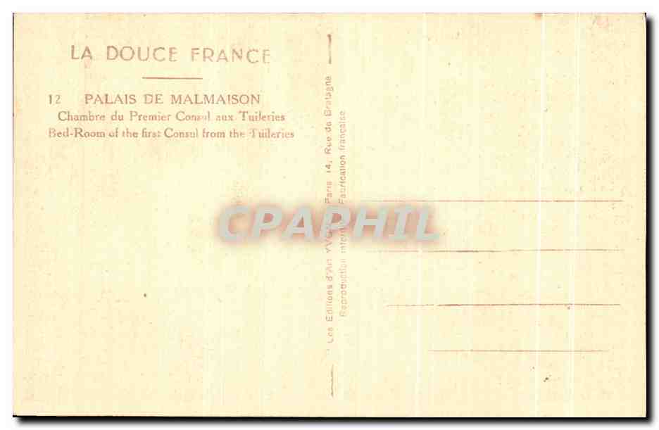 CPA Palais De Malmaison chambre Du Premier Consul aux Tuileries  — Rückseite
