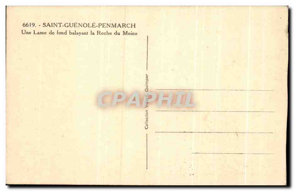 Saint-Guénolé-Penmarch — Une lame de fond balayant la Roche du Moine — Collection Villedy Quimper — Reverso