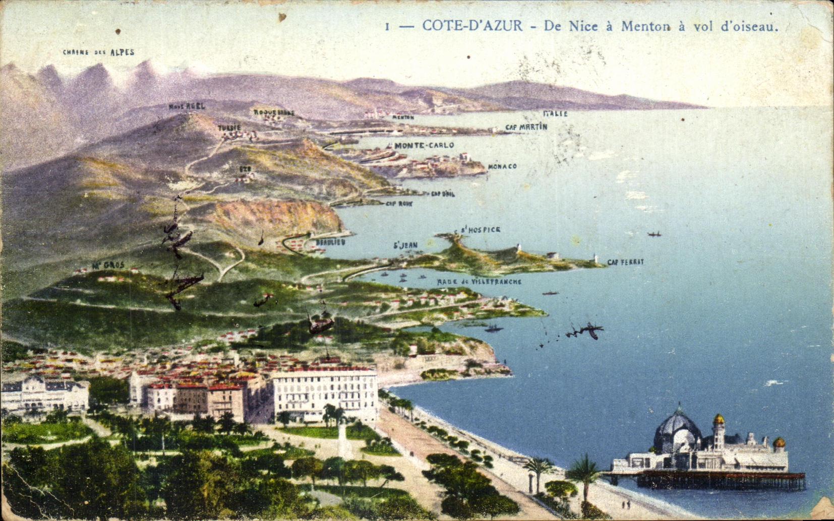 CPA Cote D'Azur De Nice A Menton A Vol D'Oiseau