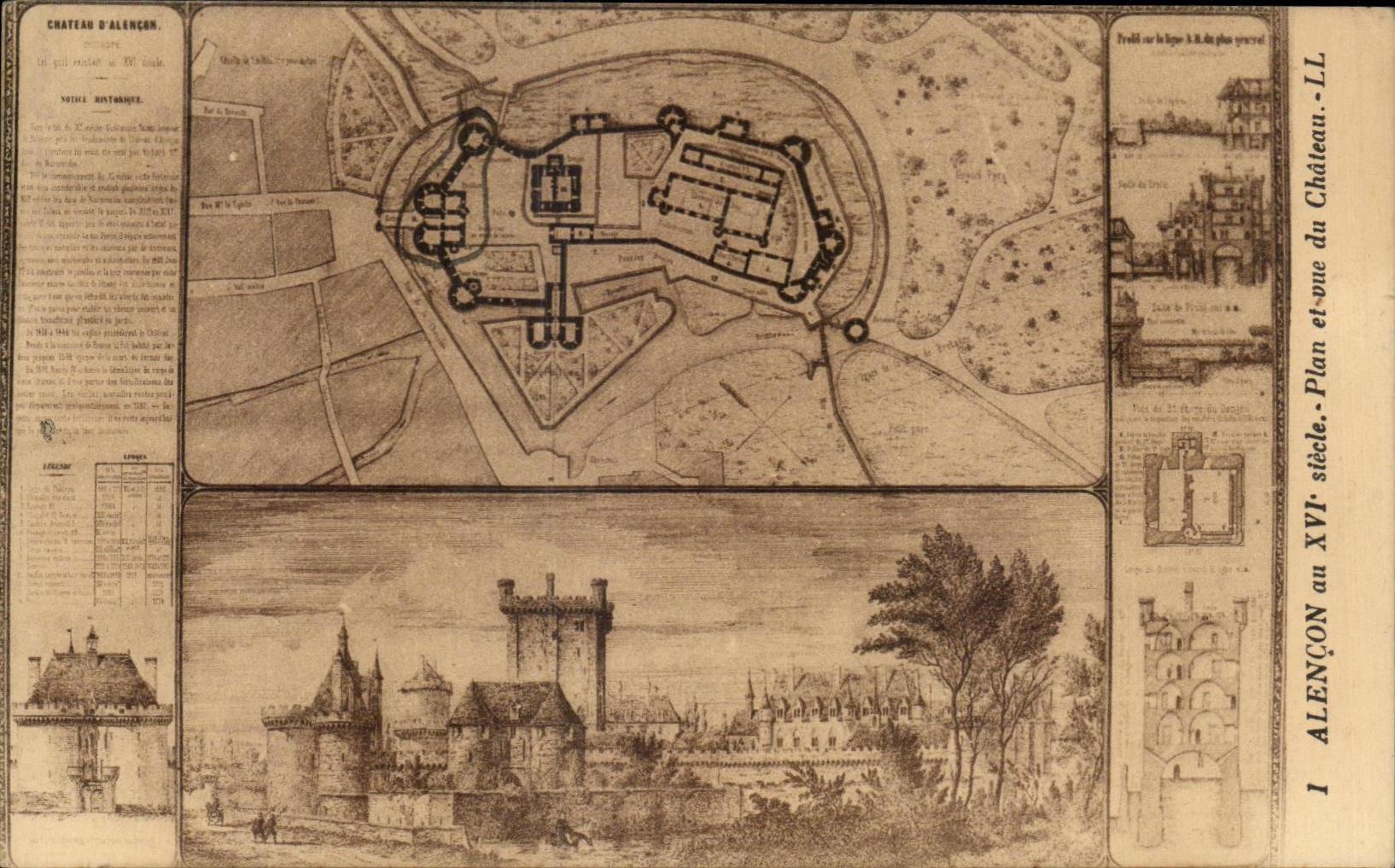 CPA Alencon au 16eme Siecle Plan et vue du Chateau
