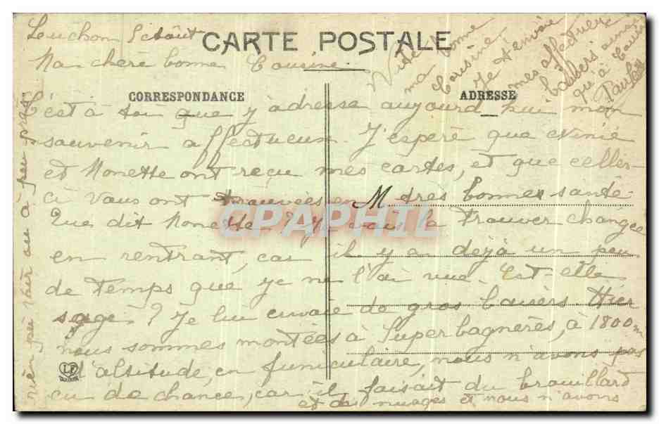 Luchon — Tour de Castelvieu et Fond du Lys — Les Pyrénées (1ère Série) — Phototype Lasbuche, Thérèse Vézelay — Rückseite