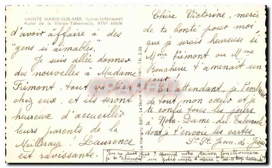 CPA Sainte Marie Sur Mer Autel De La Vierge Tabernacle — Rückseite