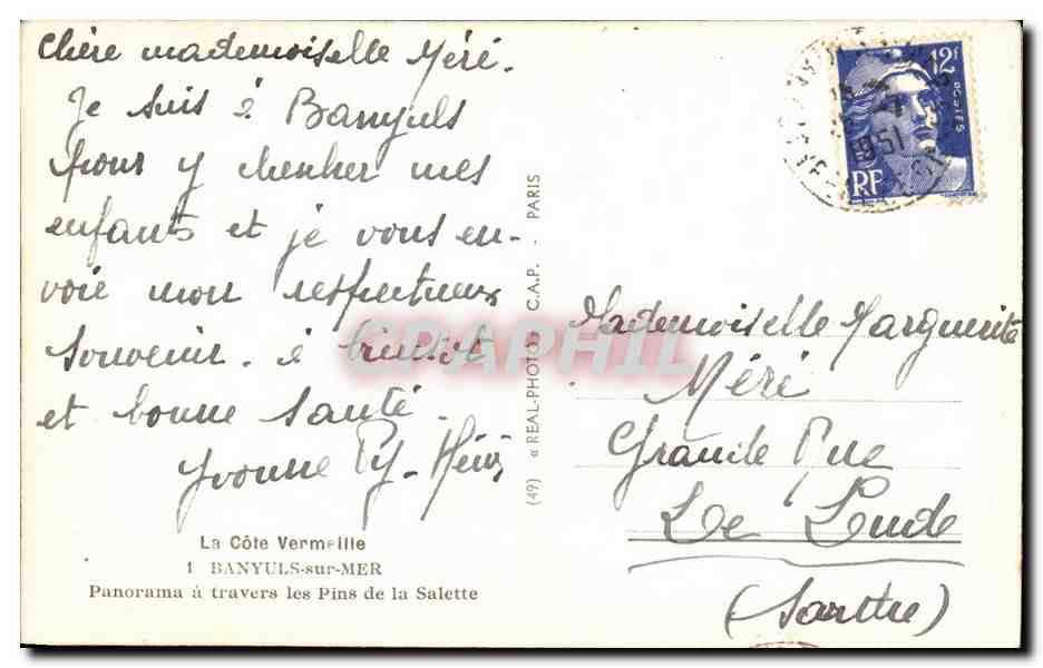 CPA La Cote Vermeille Banyuls Sur Mer Panorama A Travers Les Pins De La Salette — Rückseite